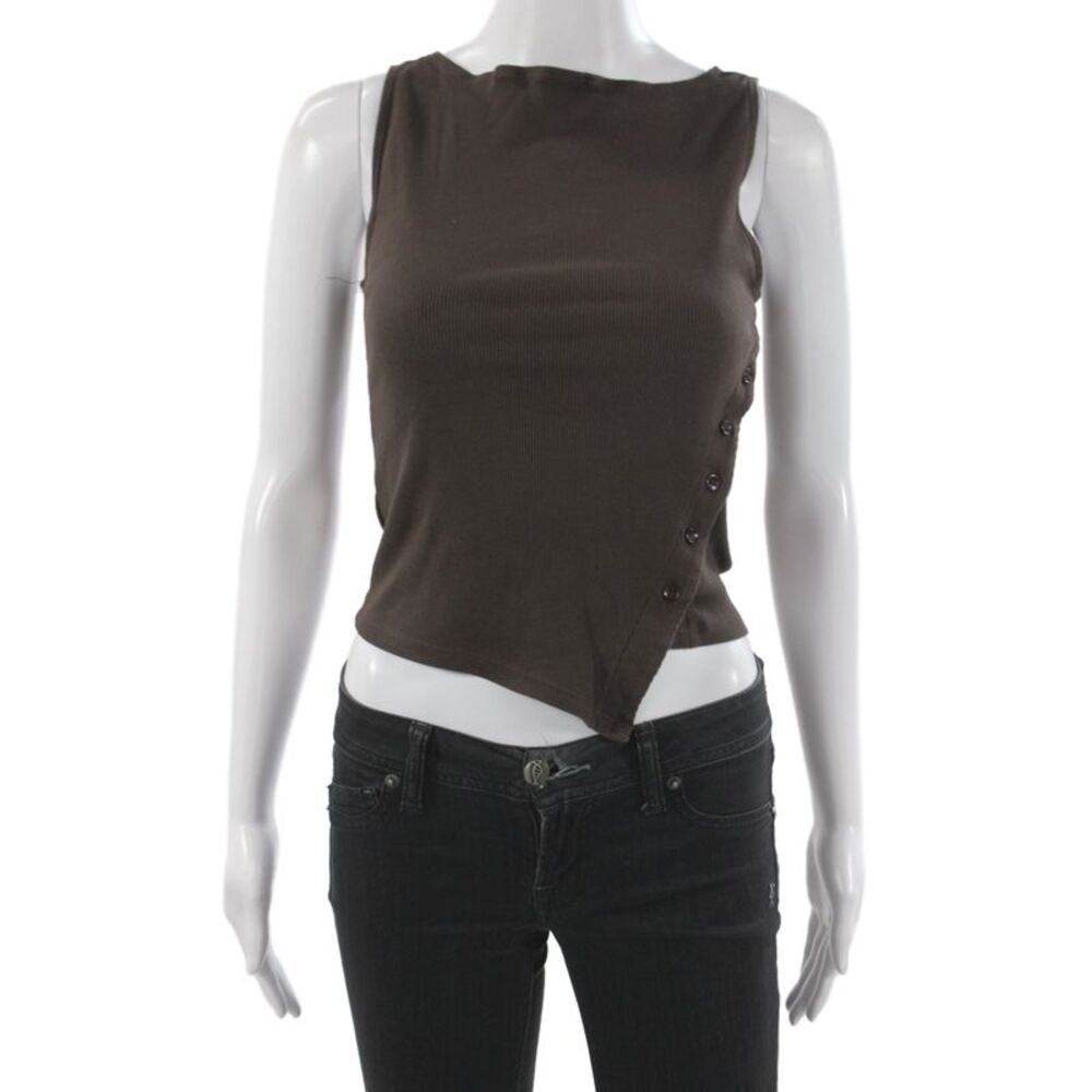 Reformation Womens Cropped Tank Brown Organic Cotton Spandex Button Size XS